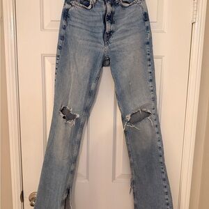 Zara Light Blue Boot Cut Jeans with Knee Rips